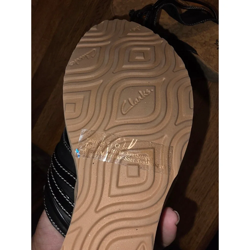 Clarks Arla Glison Womens Black Wedge Thong Sandals Tortoise Ring 60042 Size 9M
